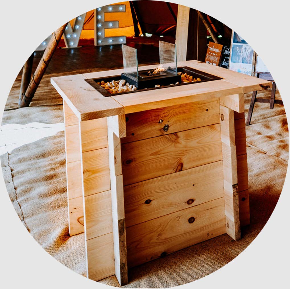 A cosy, smoke-free fire pit that adds warmth and ambience to your tipi.